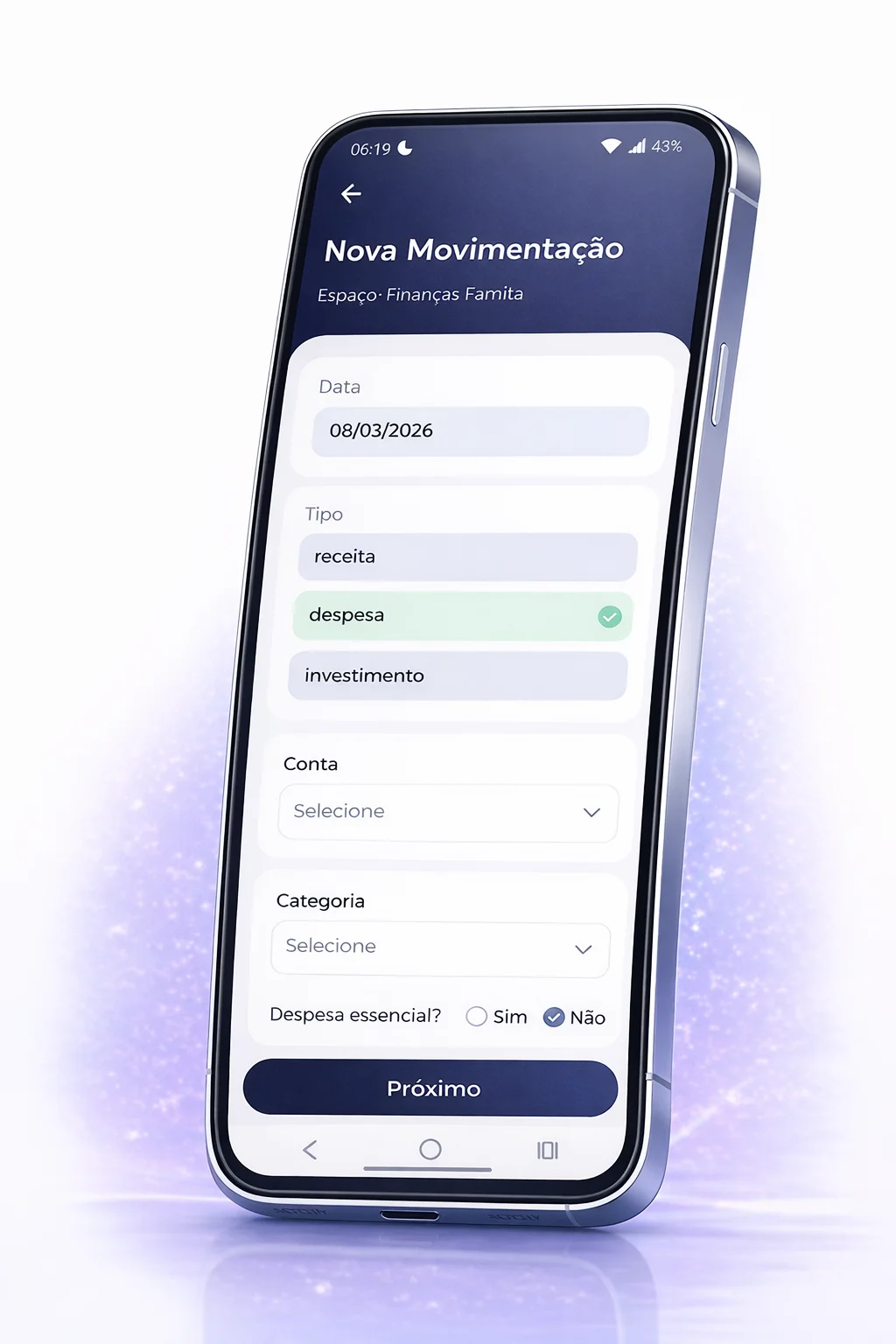 Registre qualquer movimentação em segundos